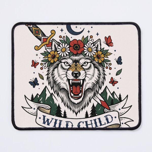 Item preview, Wild Child Wolf Flower Crown Dagger Tattoo Flash Festival Nature Tee designed and sold by afarkar.