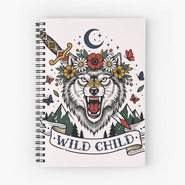 Item preview, Wild Child Wolf Flower Crown Dagger Tattoo Flash Festival Nature Tee designed and sold by afarkar.