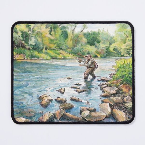 Item preview, Fly Fishing in the River - Watercolor Fisherman Art designed and sold by Stefanrajzer.