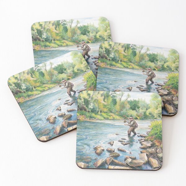 Item preview, Fly Fishing in the River - Watercolor Fisherman Art designed and sold by Stefanrajzer.