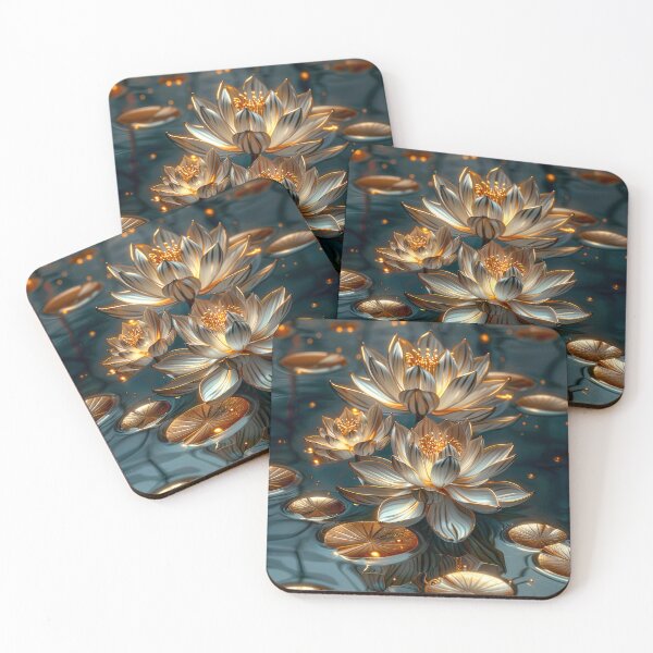 Item preview, Golden Lotus Flower on Dark Background | Elegant Gold Silver Floral Art designed and sold by MargaretWiktor.
