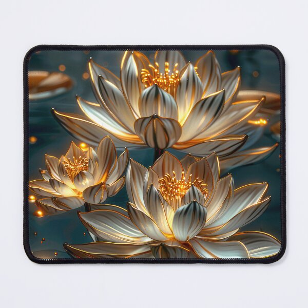 Item preview, Golden Lotus Flower on Dark Background | Elegant Gold Silver Floral Art designed and sold by MargaretWiktor.