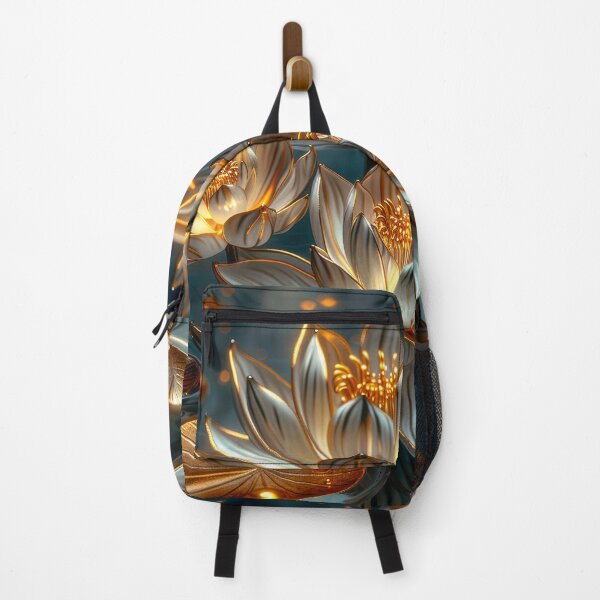 Item preview, Golden Lotus Flower on Dark Background | Elegant Gold Silver Floral Art designed and sold by MargaretWiktor.