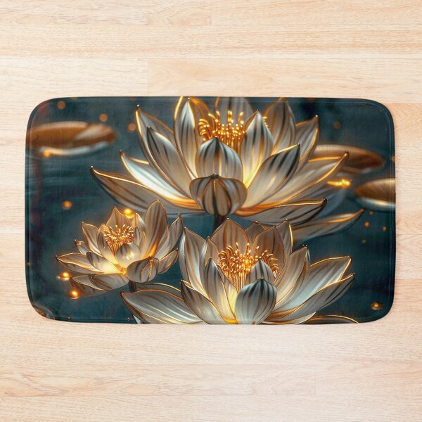 Item preview, Golden Lotus Flower on Dark Background | Elegant Gold Silver Floral Art designed and sold by MargaretWiktor.