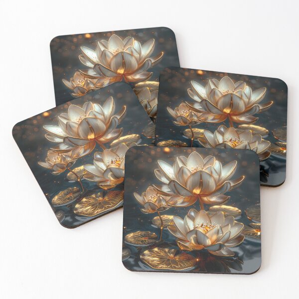 Item preview, Luxurious Lotus Flower Art  | Elegant Gold Silver Floral Art designed and sold by MargaretWiktor.