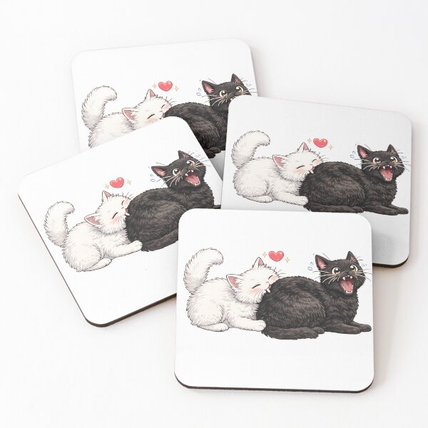 Item preview, Cute White Cat Biting Black Cat Love Chomp designed and sold by tarzbol.
