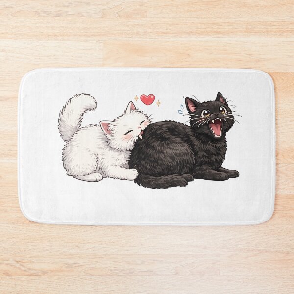 Item preview, Cute White Cat Biting Black Cat Love Chomp designed and sold by tarzbol.