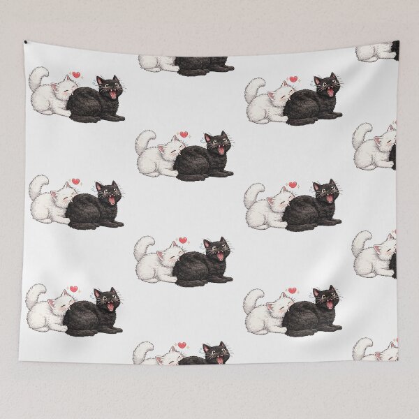 Item preview, Cute White Cat Biting Black Cat Love Chomp designed and sold by tarzbol.