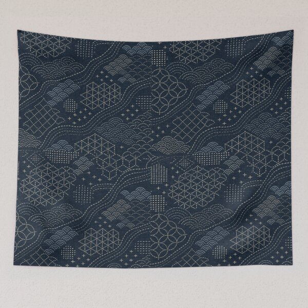 Item preview, Indigo Japanese Stitch Pattern Textile Background designed and sold by frumixart.
