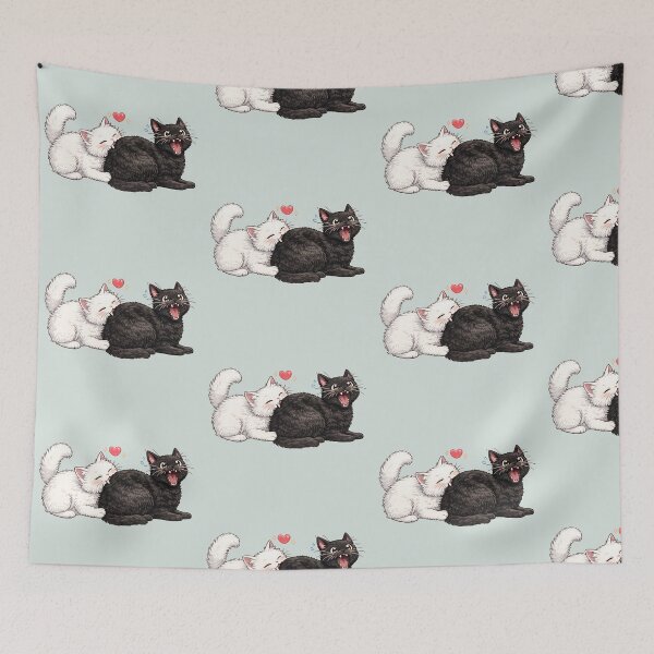 Item preview, Cute White Cat Biting Black Cat Love Chomp designed and sold by tarzbol.