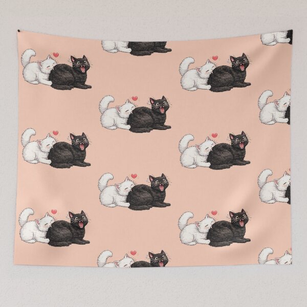 Item preview, Cute White Cat Biting Black Cat Love Chomp designed and sold by tarzbol.