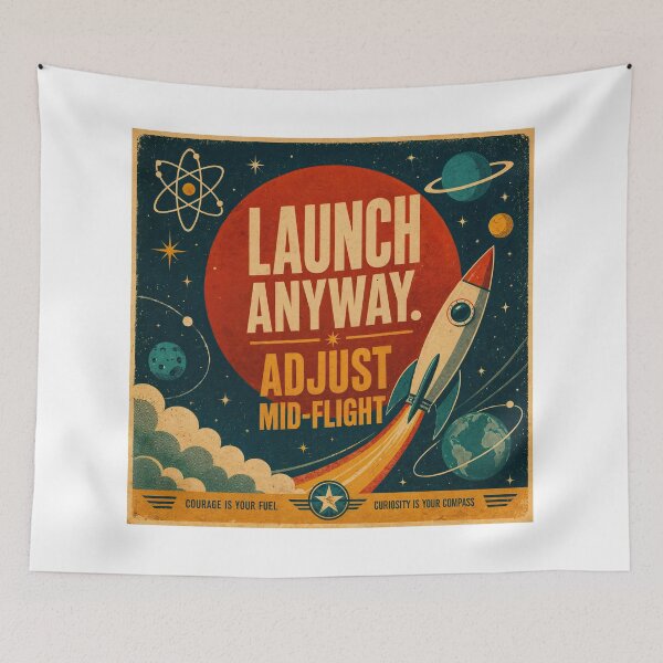 Item preview, Wall Art - Postcard - Launch Anyway – Vintage Space Motivation designed and sold by ForeverPrintsOK.
