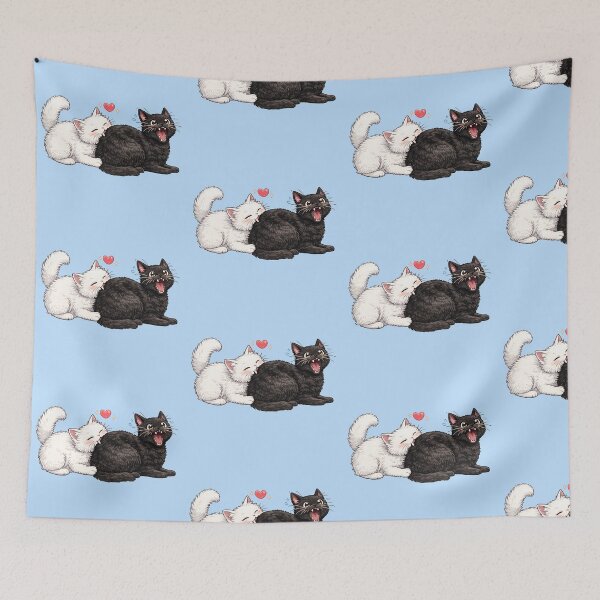 Item preview, Cute White Cat Biting Black Cat Love Chomp designed and sold by tarzbol.