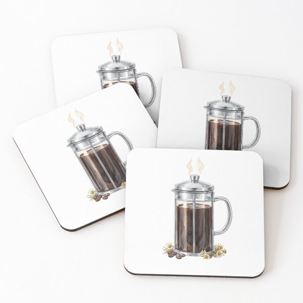 Item preview, Elegant Watercolor French Press with Steaming Coffee designed and sold by LuminaArtRO.