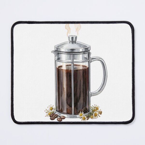Item preview, Elegant Watercolor French Press with Steaming Coffee designed and sold by LuminaArtRO.