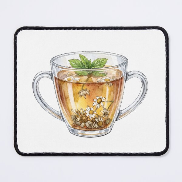 Item preview, Elegant Watercolor Glass Teacup with Chamomile & Mint designed and sold by LuminaArtRO.
