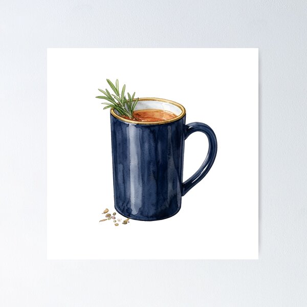 Item preview, Elegant Watercolor Navy Blue Mug with Rosemary Herb designed and sold by LuminaArtRO.