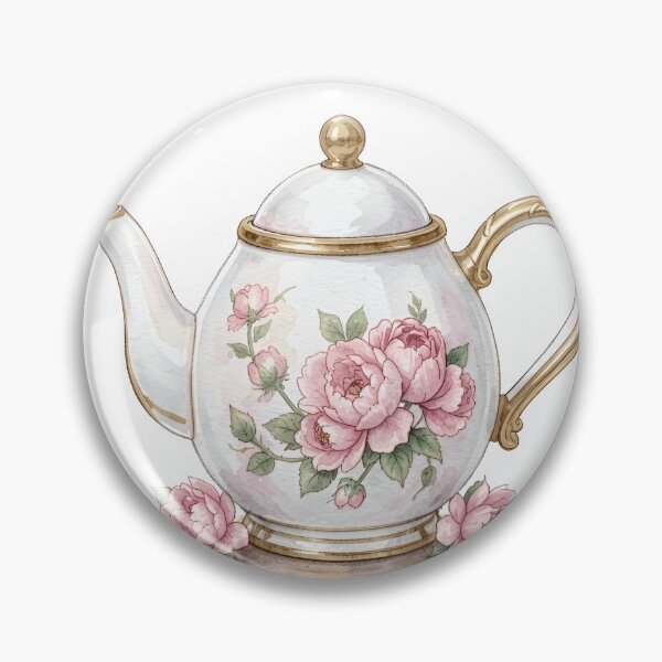 Item preview, Elegant Watercolor Vintage Teapot with Pink Peonies & Gold designed and sold by LuminaArtRO.