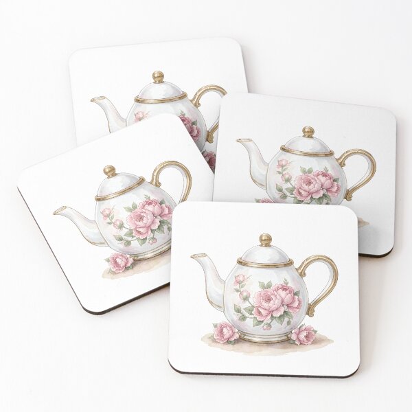 Item preview, Elegant Watercolor Vintage Teapot with Pink Peonies & Gold designed and sold by LuminaArtRO.