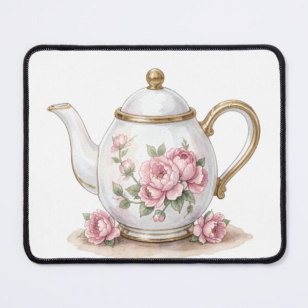 Item preview, Elegant Watercolor Vintage Teapot with Pink Peonies & Gold designed and sold by LuminaArtRO.