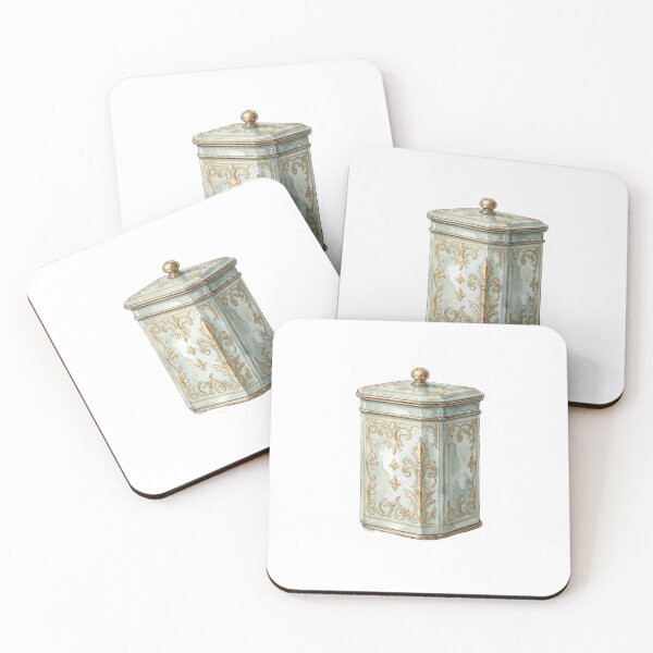 Item preview, Elegant Watercolor Vintage Mint Green Tea Caddy with Gold Details designed and sold by LuminaArtRO.