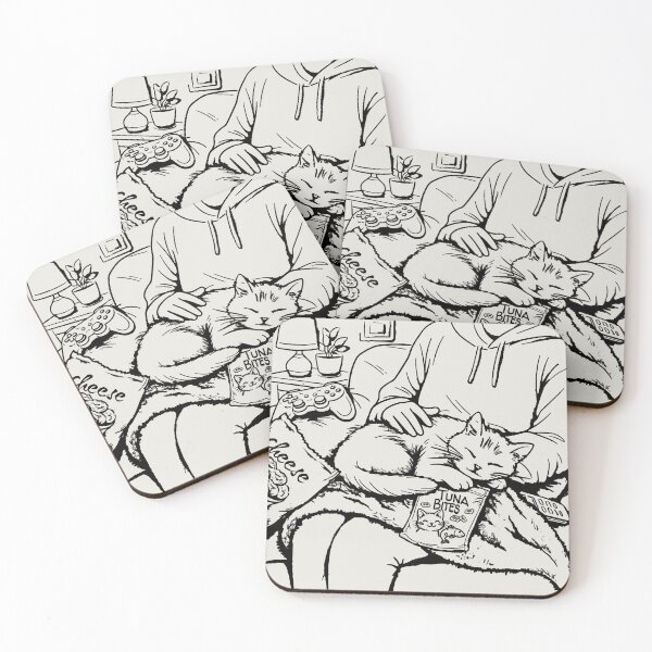 Item preview, Cozy evening with game pad and cat on lap (Line Art) designed and sold by Scolliecat.