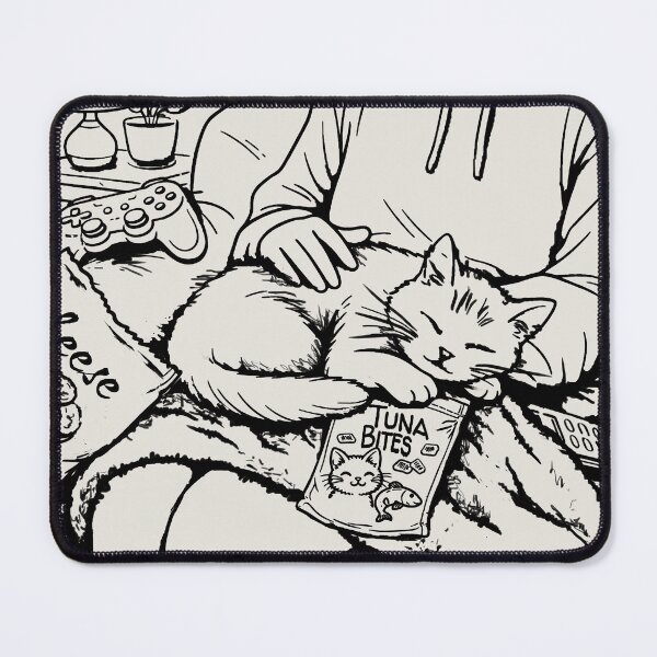 Item preview, Cozy evening with game pad and cat on lap (Line Art) designed and sold by Scolliecat.
