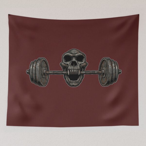 Item preview, Gym Skull Biting Barbell Fitness Art designed and sold by JeevanStickers.