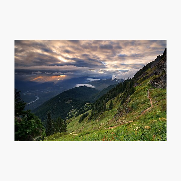 Sunset through rain clouds from Sauk Mountain, Washington Photographic Print