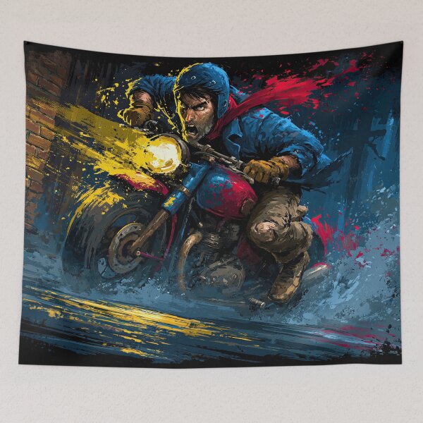 Item preview, Biker Leaning into Turn with Rain and Fire designed and sold by Piotrek0001.