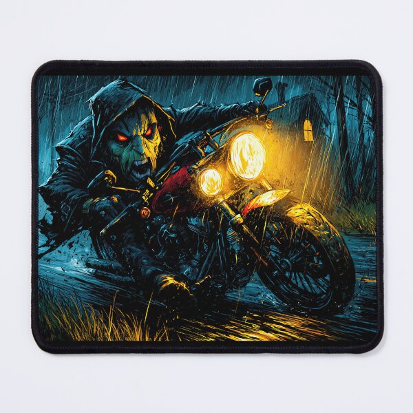 Item preview, Hooded Biker on Blue Motorcycle in Night Forest designed and sold by Piotrek0001.