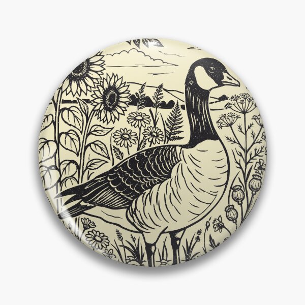 Item preview, Floral Goose Sunflower Linocut Style Vintage Birdwatcher  designed and sold by Y-Vibes.