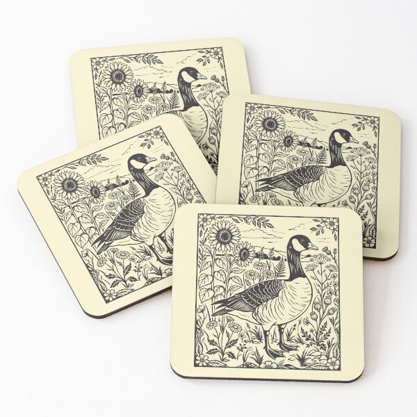 Item preview, Floral Goose Sunflower Linocut Style Vintage Birdwatcher  designed and sold by Y-Vibes.