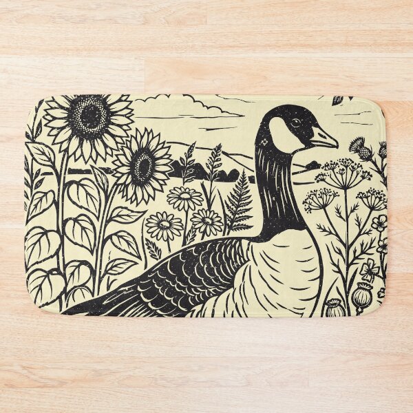 Item preview, Floral Goose Sunflower Linocut Style Vintage Birdwatcher  designed and sold by Y-Vibes.