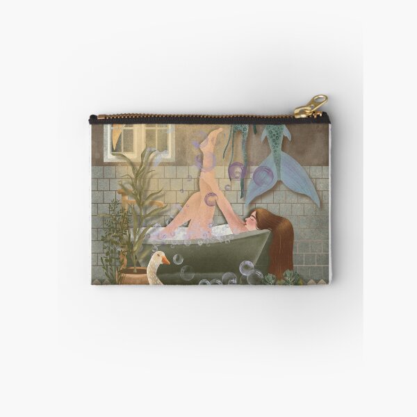 Item preview, A woman takes a bath and dries her mermaid tail designed and sold by Grin Katalina Floral Patterns & Cozy Art.