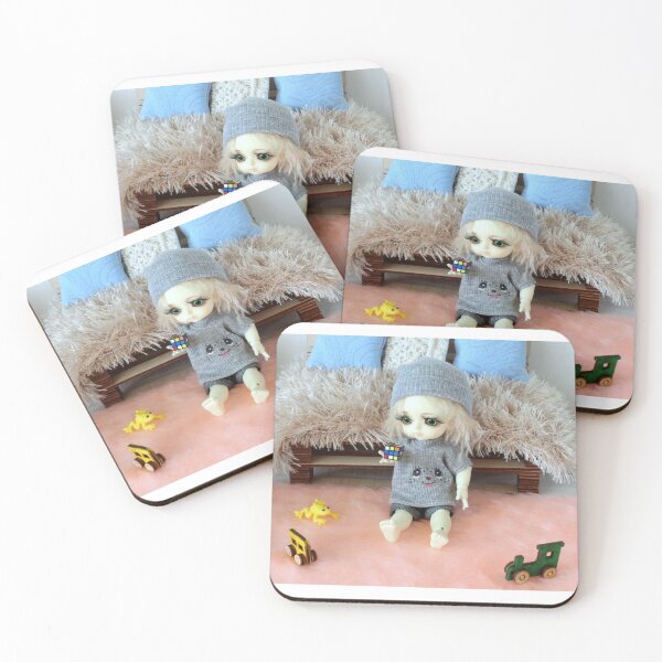 Item preview, Miniature nursery scene with bjd girl doll sitting on the floor and keeping toys in the hand. Some more toys are around her.  designed and sold by Lenasminiland.