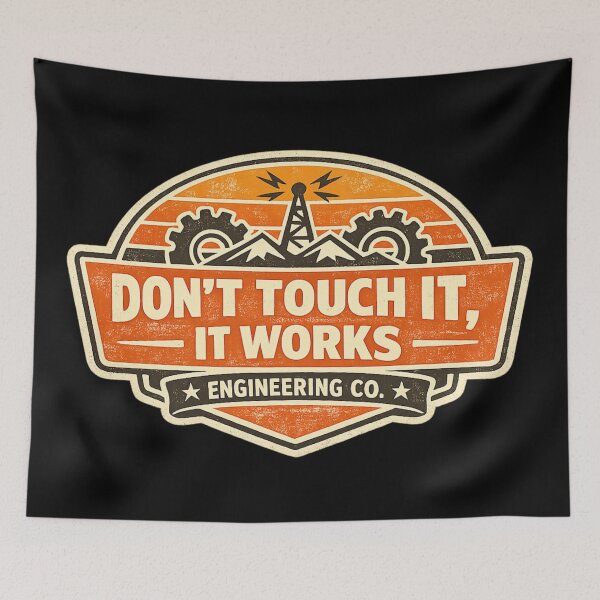 Item preview, Don’t Touch It It Works – Vintage Engineering Humor Retro Badge designed and sold by MartBook.