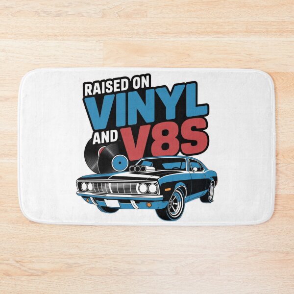 Item preview, Raised on Vinyl and V8s – Retro 70s Muscle Car Design T-Shirt designed and sold by MerchlyMike.