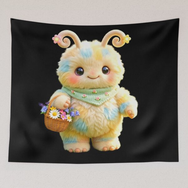 Item preview, Wemmbu Cute Fluffy Pastel Creature Flower Basket Art designed and sold by ExploreAura Studio.
