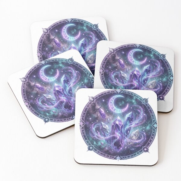 Item preview, Mystical Galaxy Crystals Celestial Moon Circle - Witchy Aesthetic Crystal Cluster Art designed and sold by Rovano.