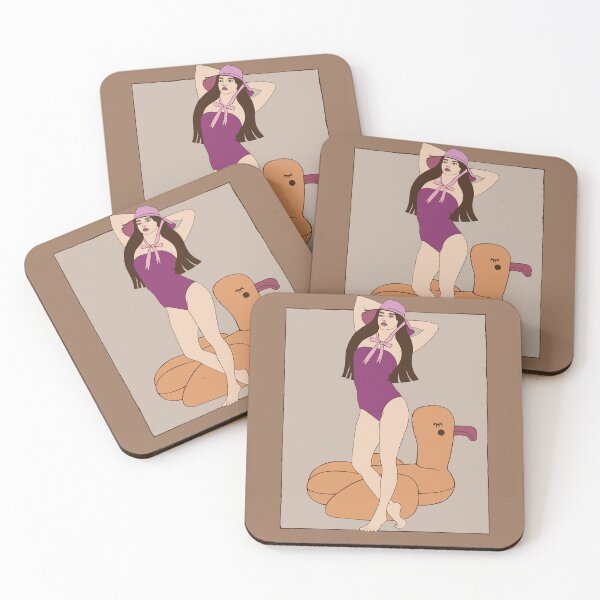 Item preview, A girl in a swimsuit and hat with an inflatable goose. Colored  illustration. designed and sold by Grin Katalina Floral Patterns & Cozy Art.