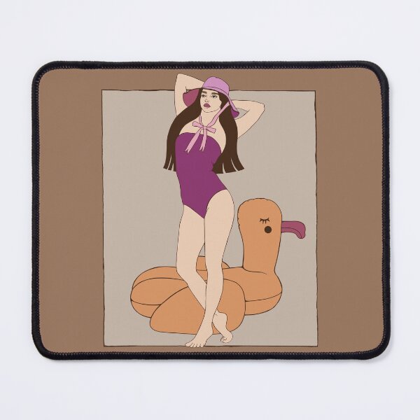 Item preview, A girl in a swimsuit and hat with an inflatable goose. Colored  illustration. designed and sold by Grin Katalina Floral Patterns & Cozy Art.