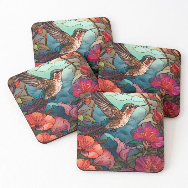 Item preview, Hummingbird and Blossoms Stained Glass Art designed and sold by pinkal.