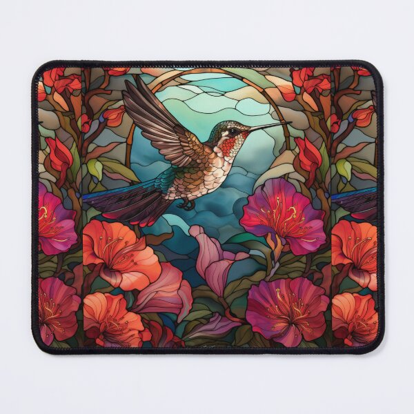 Item preview, Hummingbird and Blossoms Stained Glass Art designed and sold by pinkal.