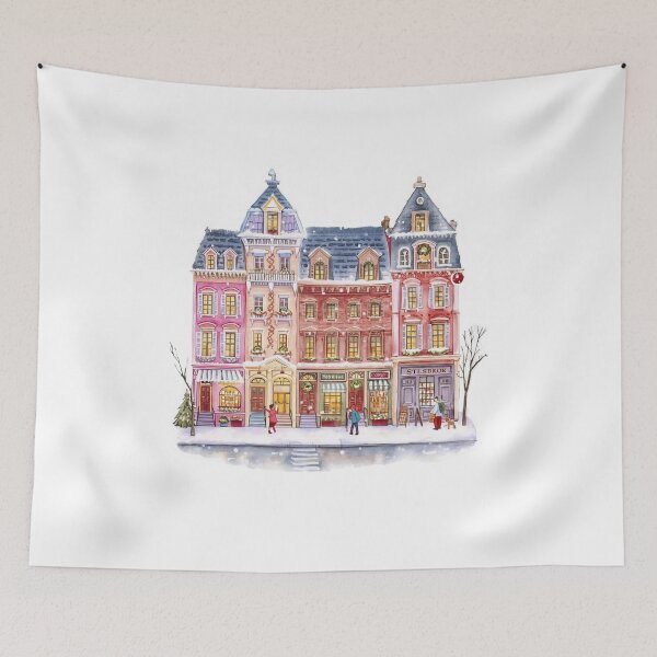 Item preview, Watercolor Winter Village Christmas Town designed and sold by CozyinTime.