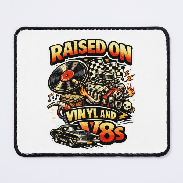 Item preview, Raised on Vinyl and V8s – Retro 70s Muscle Car Design T-Shirt designed and sold by MerchlyMike.