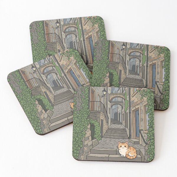 Item preview, Cozy Ginger Cat in Twilight Edinburgh Close - Romantic Scottish Alleyway designed and sold by SpiriTravels.