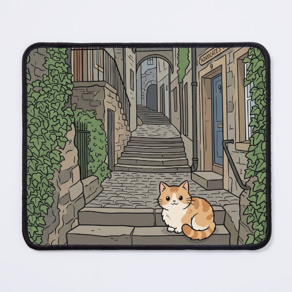 Item preview, Cozy Ginger Cat in Twilight Edinburgh Close - Romantic Scottish Alleyway designed and sold by SpiriTravels.