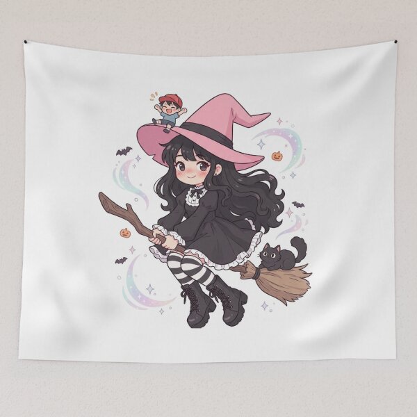 Item preview, Cute Kawaii Witch Flying With Cat designed and sold by shadafzaheen1.