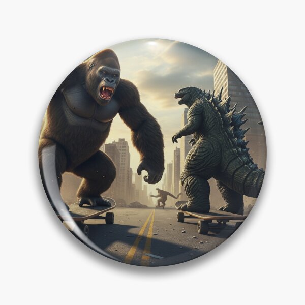 Item preview, Looks like AI generated king kong and godzilla skate boarding ! designed and sold by Byoudesigns.
